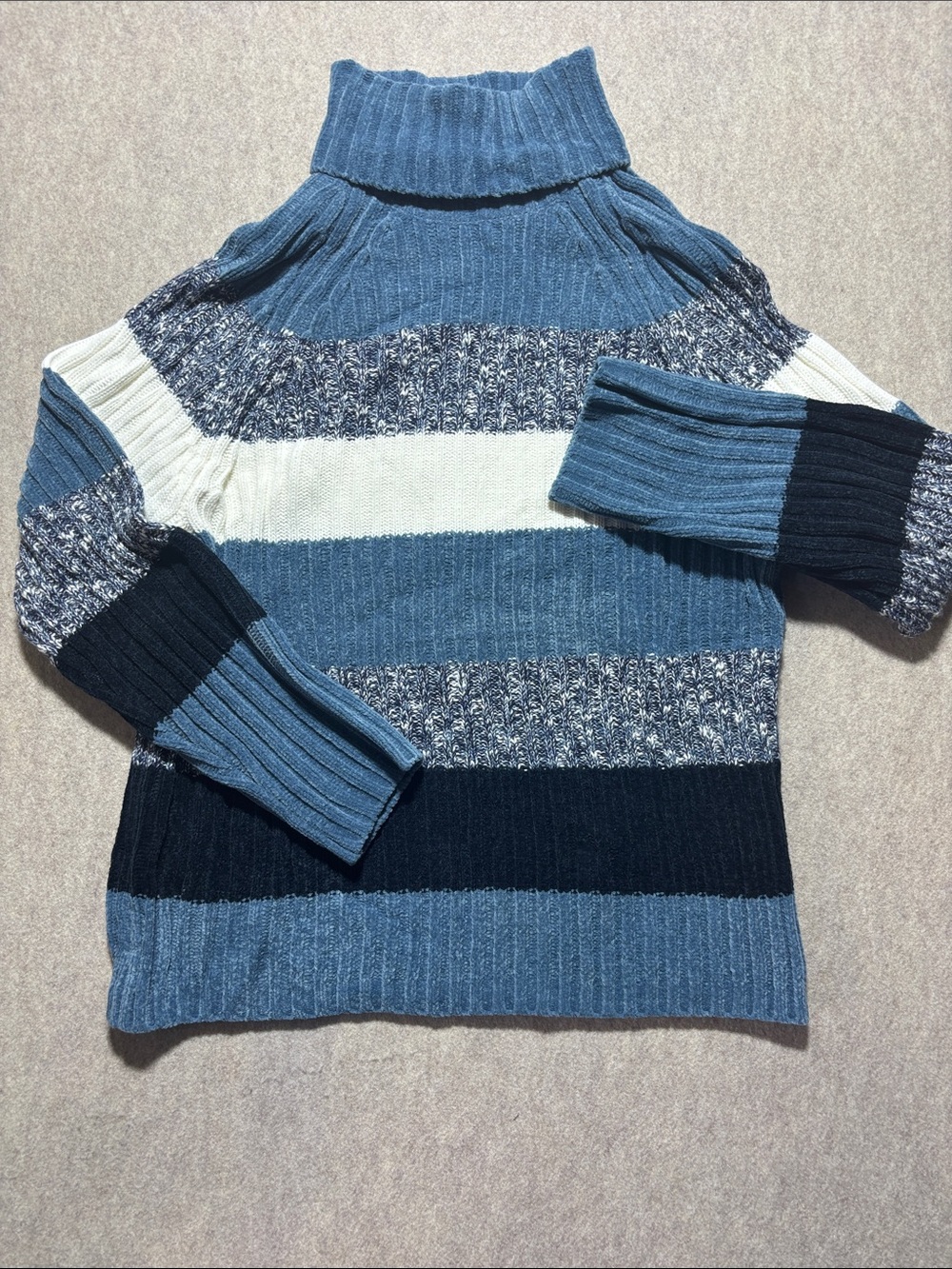 Carolyn Taylor Sweater Turtleneck Women's Sz. Large Fall Blue Stripped (8)